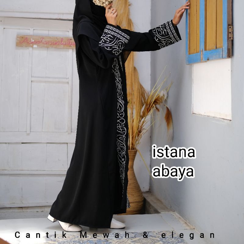 model baru Bordir Mewah gamis hitam pekat elegan Kaligrafi bordir cantik