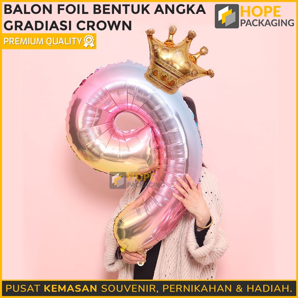 Balon foil bentuk angka gradasi Crown Balon ulang tahun / ultah / happy birthday 0 samspai 9