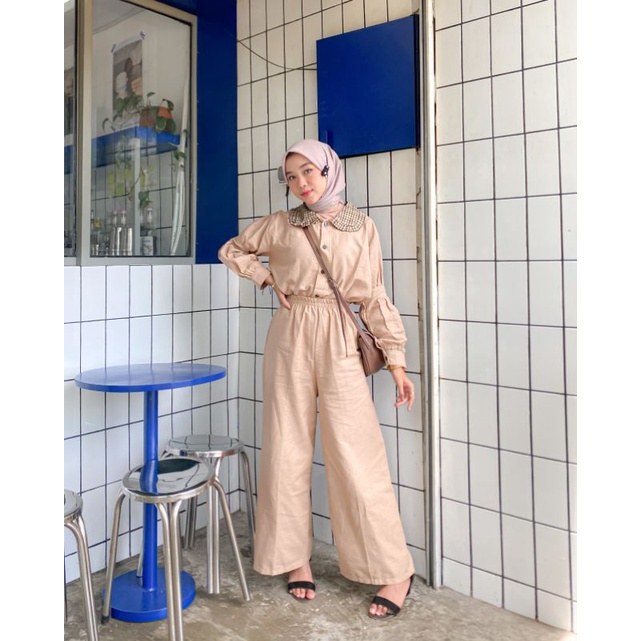 NAOMI SET WARNA ALMOND BROWN BY PINKHIJAB_BOUTIQUE [BLOUSE &amp; CULLOTE]