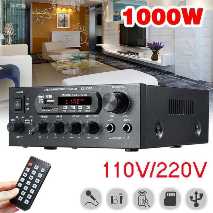 Audio Amplifier Bluetooth EQ Home Theater FM 1000W - KS-33BT