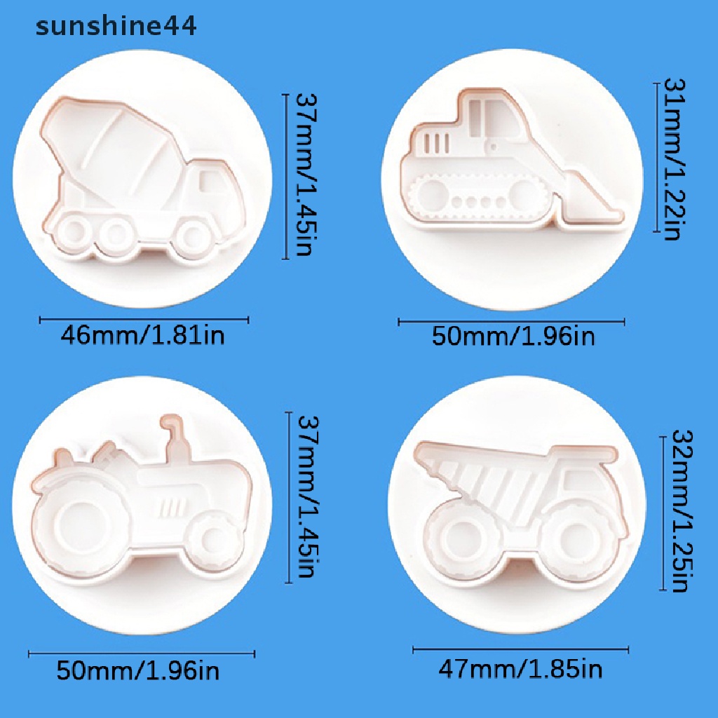 Sunshine 4Pcs Cetakan Pemotong Fondant Bentuk Mobil 3D DIY