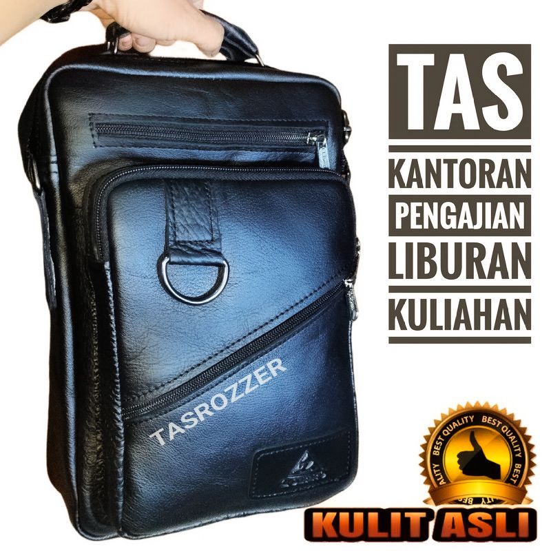 Tas selempang pria kulit asli 100% model miring ring