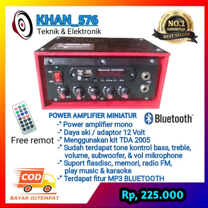 Power amplifier miniatur BLUETOOTH daya aki / adaptor 12 volt tda 2003