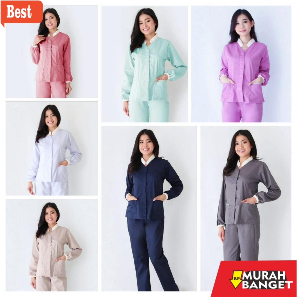 baju setelan wanita kekinian 2022 [Renne] Baju Suster Calia Long Sleeve/ Seragam Baby Sitter / Baju 