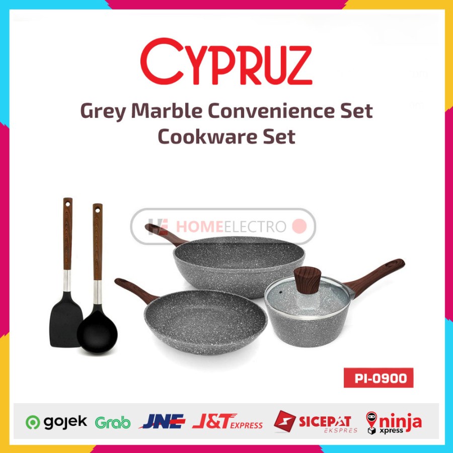 Cypruz PI-0900 Paket Marble Cookware / Grey Marble Convenience Set