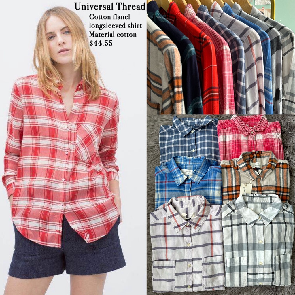 TH plaid cotton longsleeved  blouse