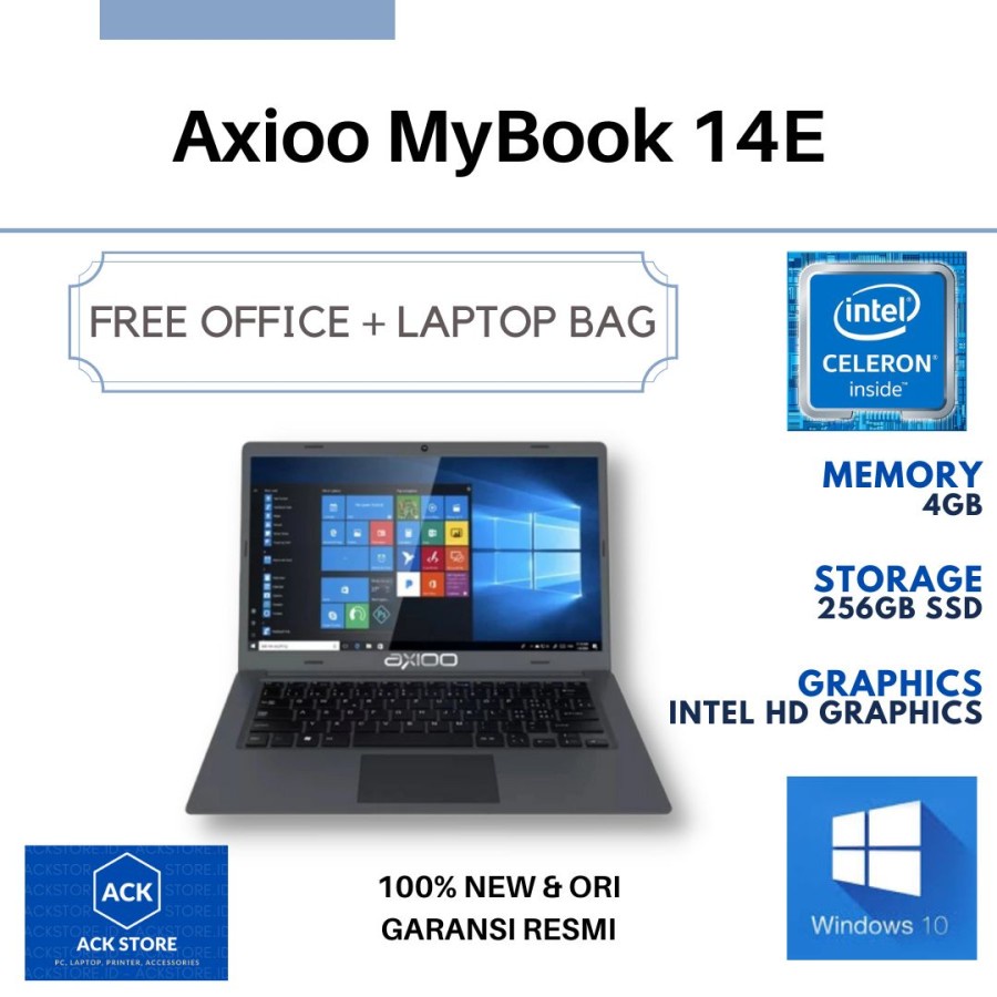 Axioo MyBook 14E N4000 4GB SSD 256GB W10 Pro 14" Gray