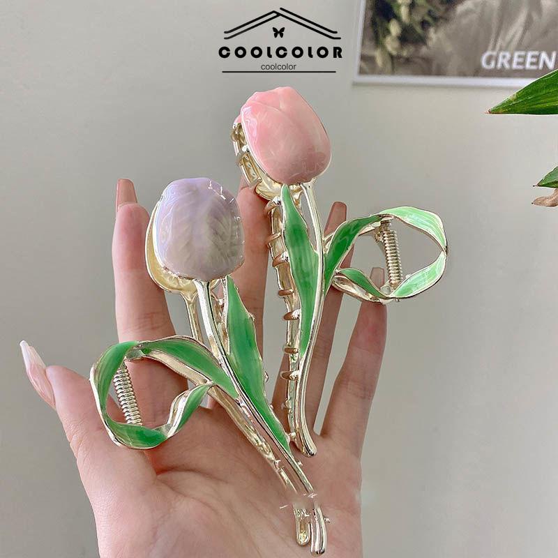 COD❤️Temperamen Tulip Logam Wanita Klip Hiu Sense High-end Klip Rambut- cl