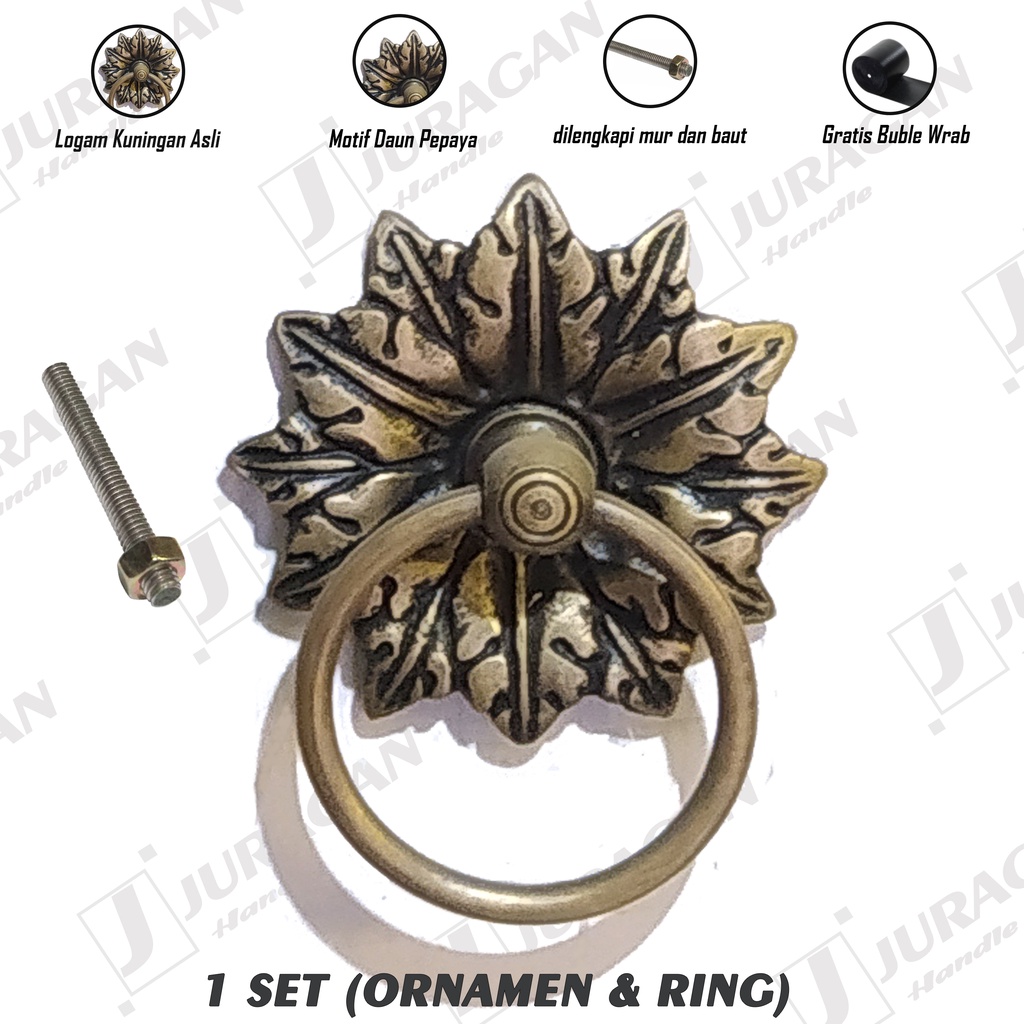 tarikan pintu ukir pintu gebyok - ornamen kuningan handle pintu - gagang kuningan motif daun pepaya