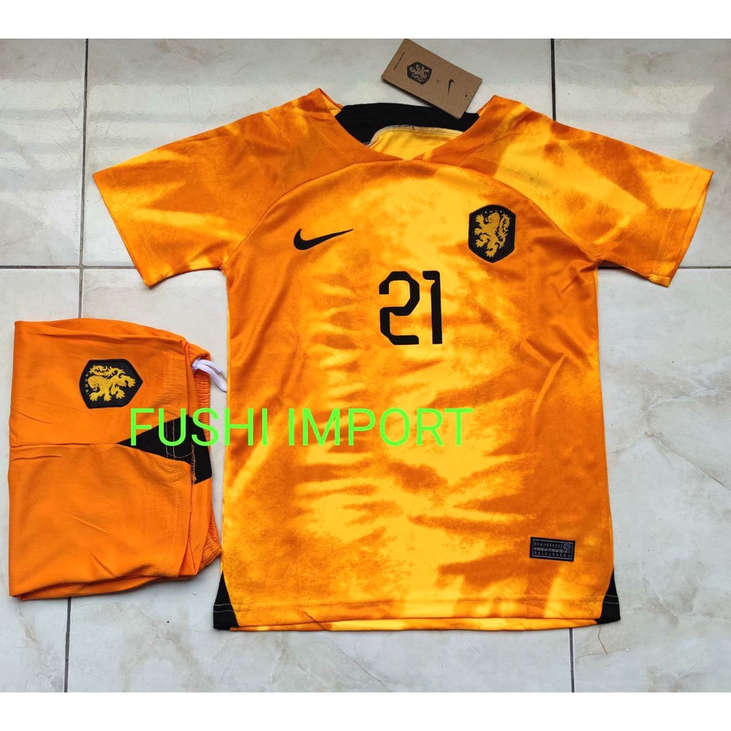 Jersey Baju Bola Anak Belanda Home Kids World Cup Piala Dunia 2022 Fullset Satu Set Grade Ori