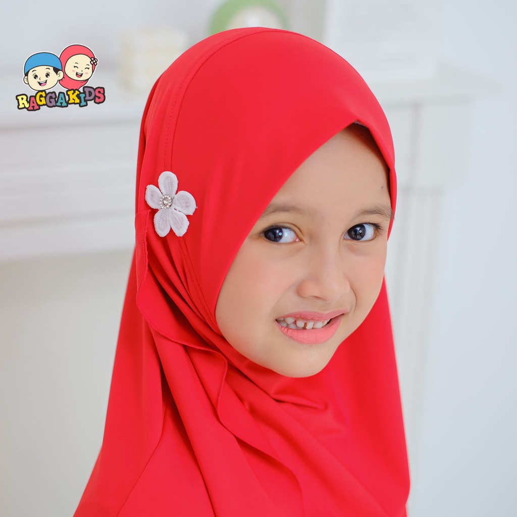 Bergo hijab instant Zaara Raggakids Jilbab anak instant Size L 6-11 tahun - Jilbab anak sekolah SD SMP SMA - jilbab anak putih manasik haji