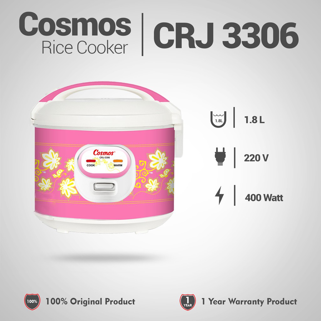 Mejikom Cosmos CRJ 3306 1,8 Liter Rice Cooker Penanak Nasi Alat Masak Nasi Peralatan Dapur Megiccom
