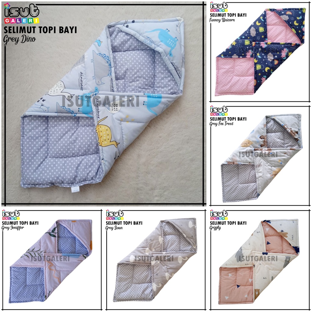 ISUT GALERI - Selimut Bayi Topi Lembut Bahan Katun| Baby Hoodie Blanket 75 x 75 cm