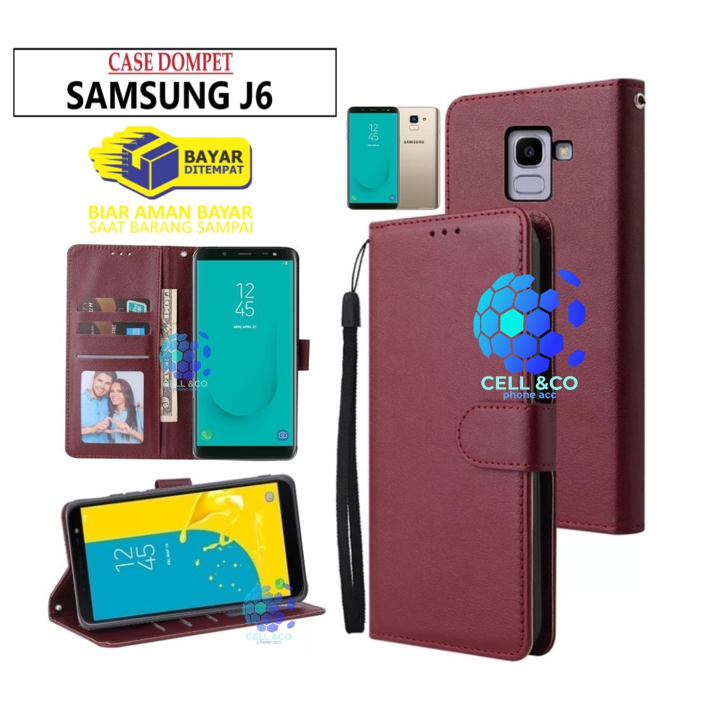 FLIP COVER SAMSUNG J6 LEATHER WALLET PREMIUM FLIP CASE BUKA TUTUP KESING HP CASING FLIP CASE WALLET SAMSUNG J6