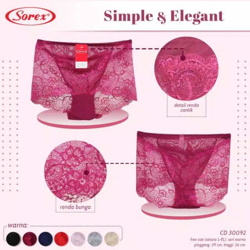 J117  CD WANITA SOREX RENDA BRUKAT TRANSPARAN FREE SIZE SETARA L-XL