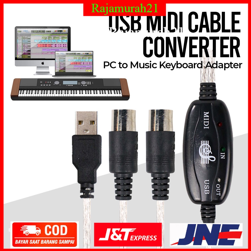 USB MIDI Cable Converter PC to Music Keyboard Adapter Cable - AY03 - Black - OMUA3VBK