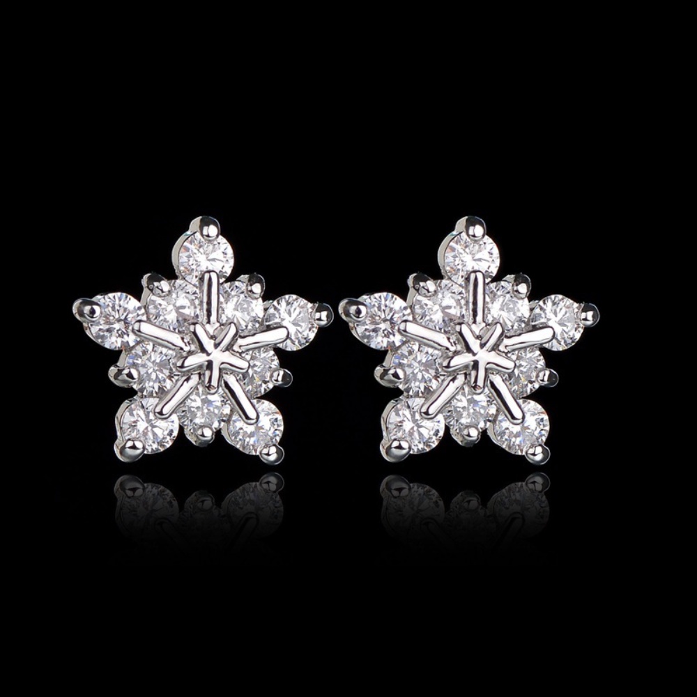 Anting Tusuk Bentuk Snowflake Aksen Zircon Gaya Korea Untuk Wanita