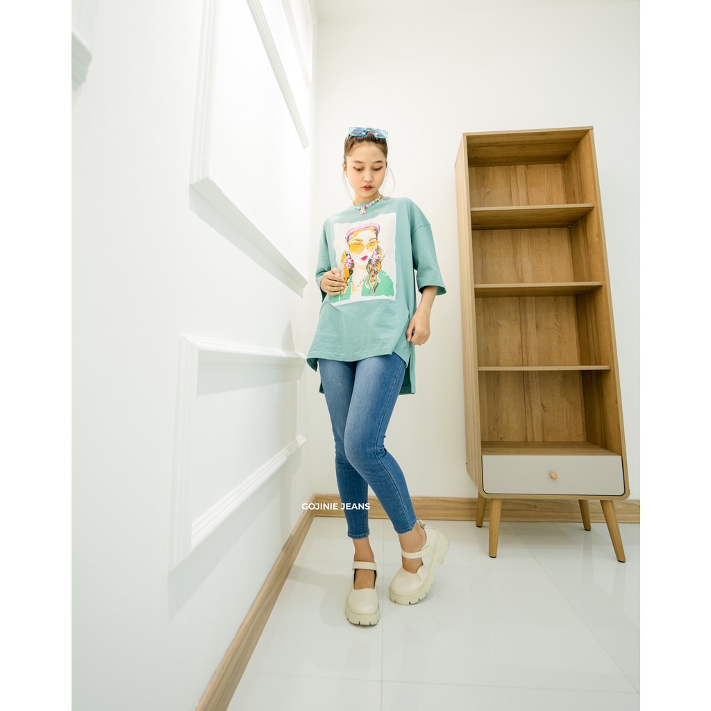 GOJINIEJEANS - T-SHIRT OVERSIZE SABLON CEWE MINT