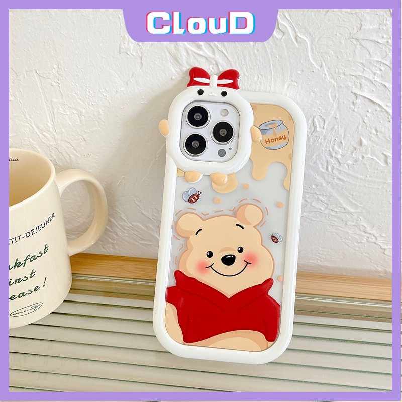 Casing Winnie The Pooh Lucu Untuk Samsung A14 A04S A50 A12 A13 A51 A03 A32 A52s A03s A53 A22 A23 A50s A21s A52 A73 A02s A71 A1 A33 3D Bow Monster Lens Soft TPU Shockproof Back Cover