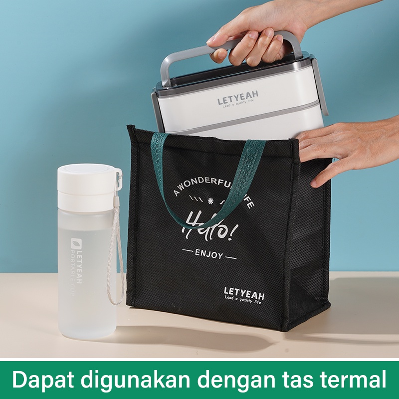 Letyeah &amp; Kaizenliving kotak makan set Tempat Makan Bekal 2 Layer Lunchbox Anti Tumpah Bocor BPA FREE botol minum 600ml