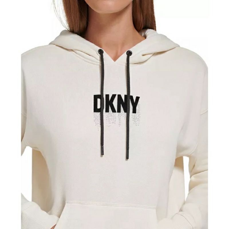 DKNY SPORT Rhinestone Logo Cotton-Blend Hoodie