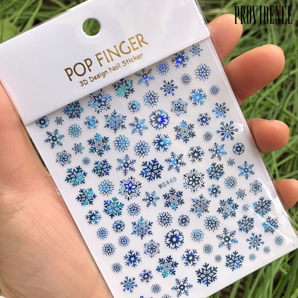 1 Lembar Stiker Perekat Kuku 3D Desain Kepingan Salju Natal Luminous Untuk Manicure