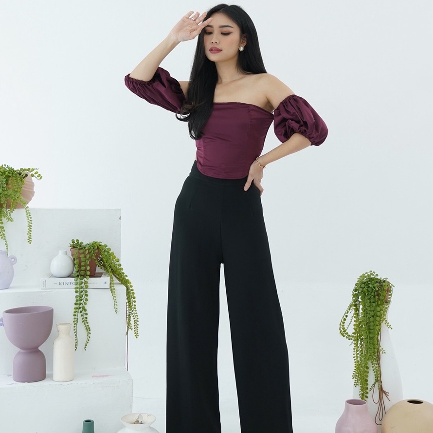 SATIN SILK TOP VERONICA - Atasan Wanita Lengan Puff Bahan Satin Silk | Crop Top Korean Style | Blous