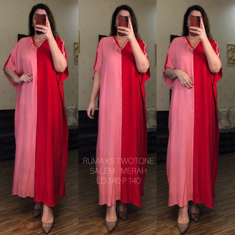 Daster Arab Teby RUMA KS Long Dress Two tone Big Size Jumbo