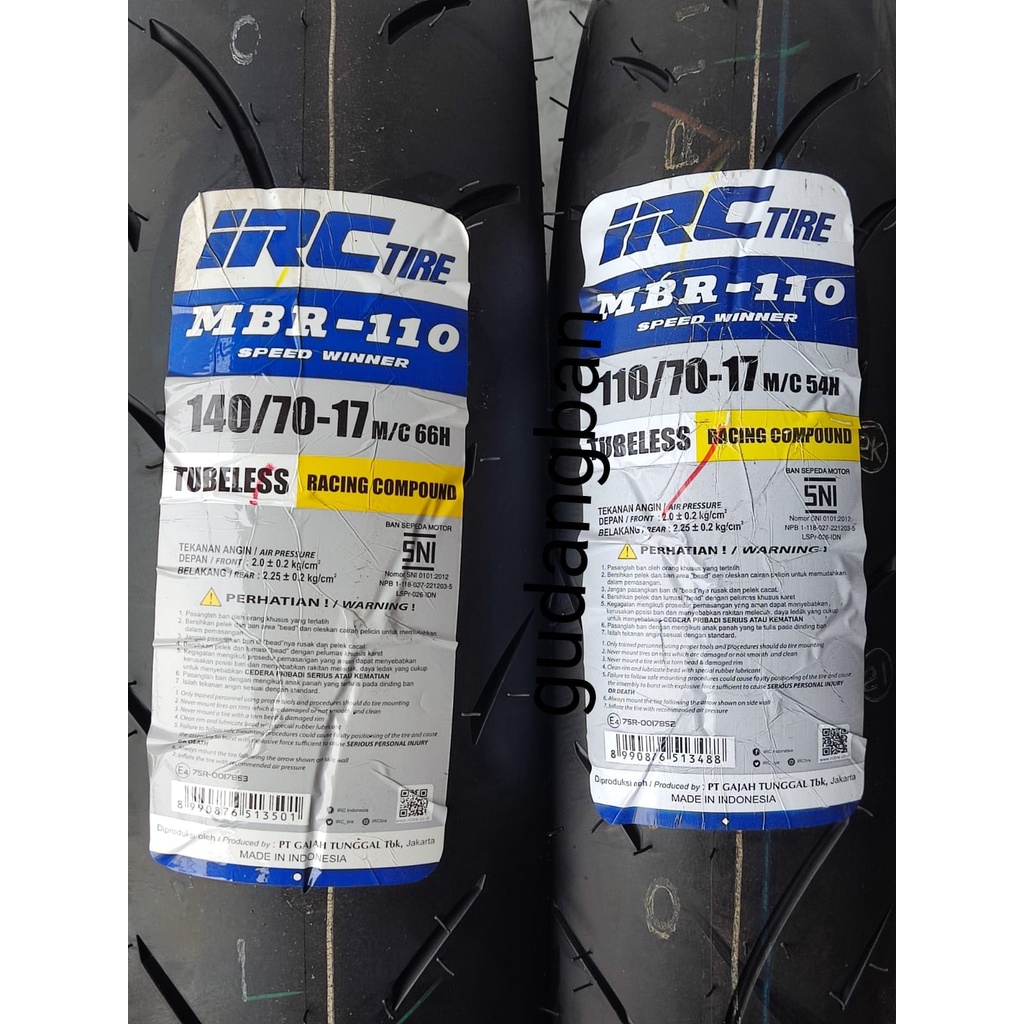 ( PAKET 2 BAN - RING 17 ) MBR110  110 70 17 & 140 70 17 IRC Motor Balap Soft TUBELESS FREE PENTIL