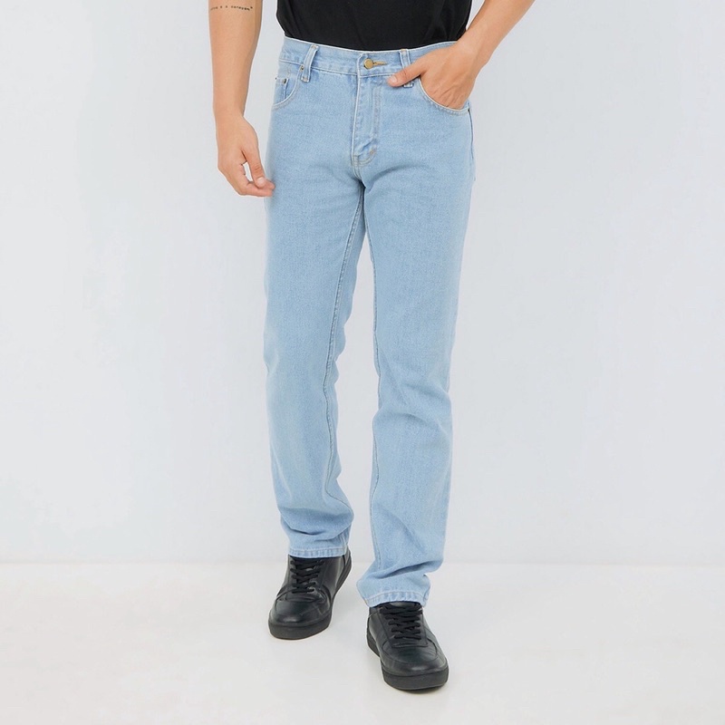 Celana Jeans Regular Straight Loose Fit Pria Celana Panjang Jeans Jins Jens Standar Reguler Lebar Kombor Gober Gombrang Gombrong Pria Hitam Biru Muda Tua Navy