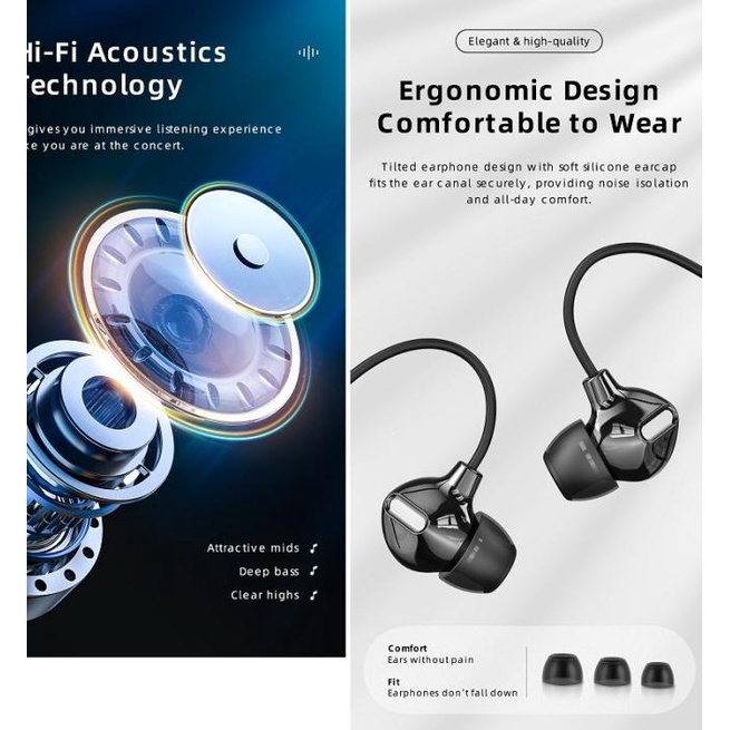 ROCK Zircon Stereo Earphone Original 100% - Hitam