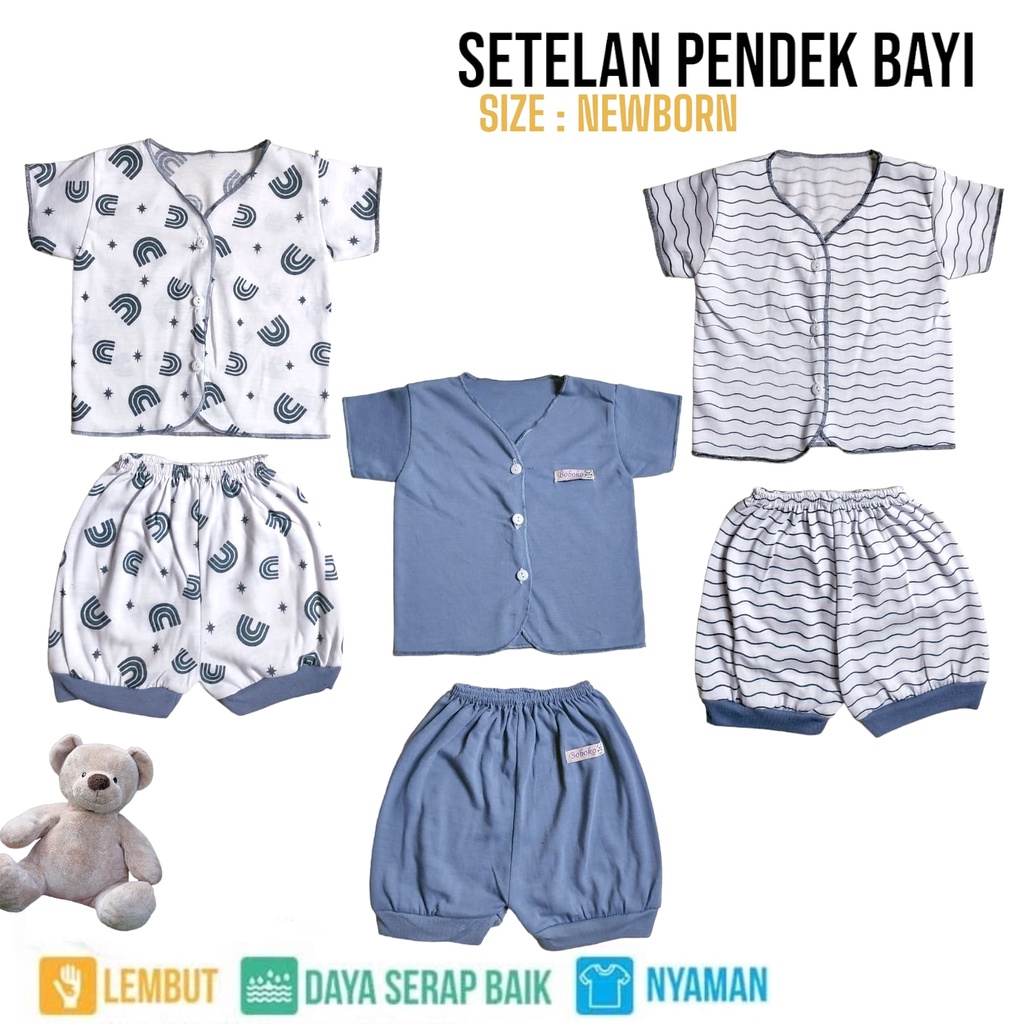 6 pcs / 3 Set Setelan Baju Bayi Baru Lahir Lengan Pendek Katun Halus Lembut SNI Baju Celana Paket Newborn Baby Perlengkapan Bayi Baru BOBOKO SERI ABU