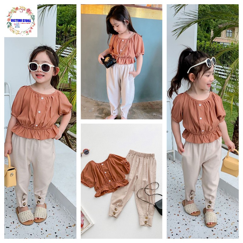 Setelan Anak Perempuan JENNIE Baju Fashion Anak Crop Tee dan Celana Korean Style Import