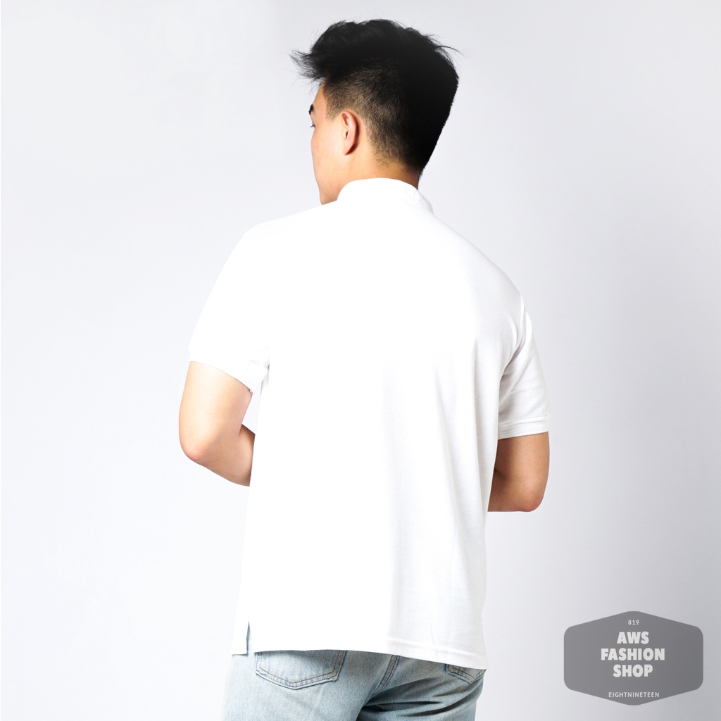 819 Kaos Polo Pria Polo Shirt Kerah Shanghai Warna Putih Kancing Putih Casual Tersedia Ready Sampai Size JUMBO BIG SIZE XXL XXXL