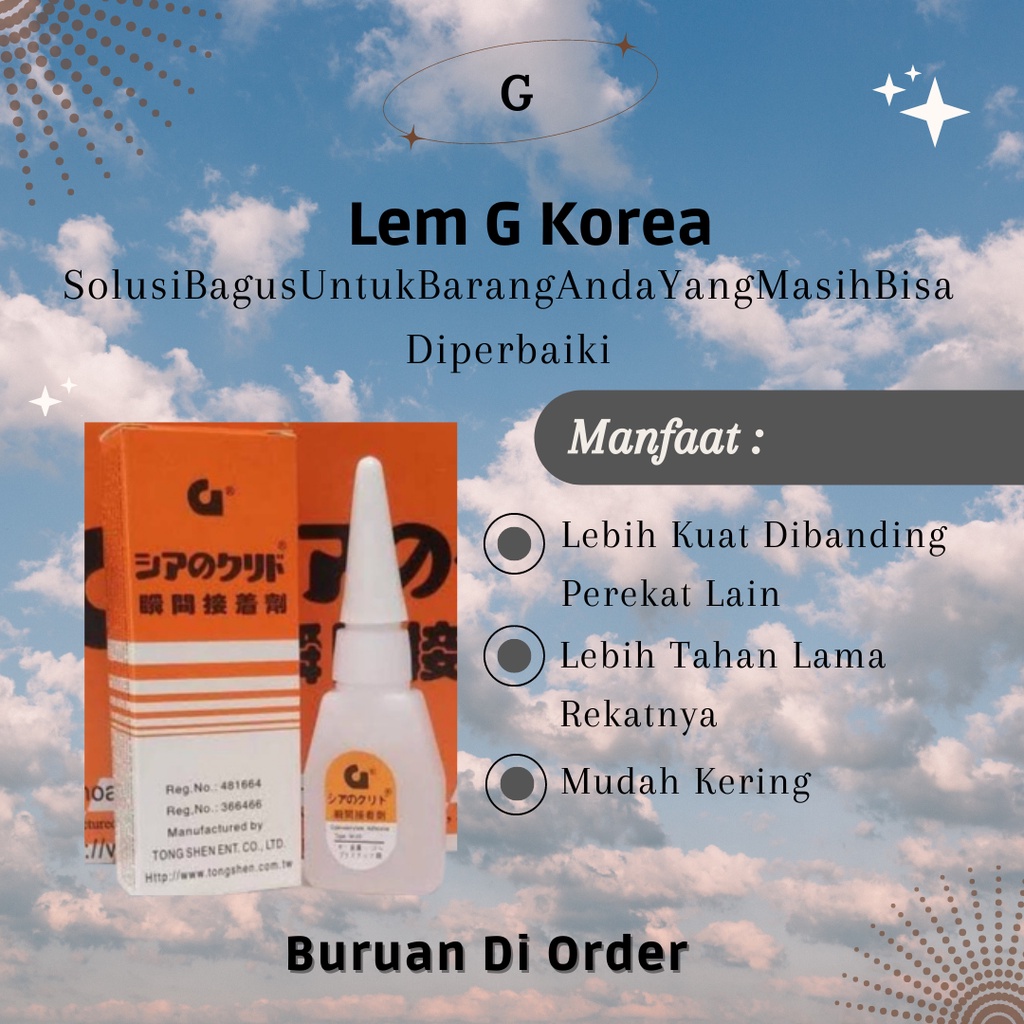 

Lem kayu / lem karet / lem G korea cair / lem serbaguna