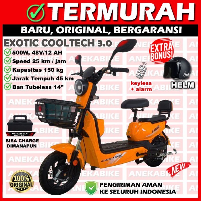 Baru Sepeda Listrik Exotic Cooltech 3.0 Garansi Bonus Helm, Sepeda Listrik Dewasa Murah