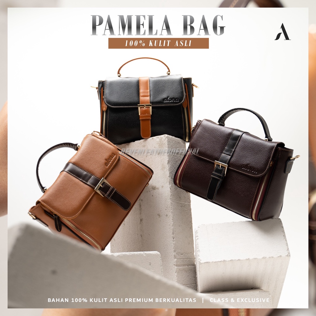 REVEN LEATHER Tas Wanita Slempang Pamela Sling Bag Selempang Bahan 100% Kulit Asli Cewek Perempuan Kulit Premium Branded Stylish Kantoran