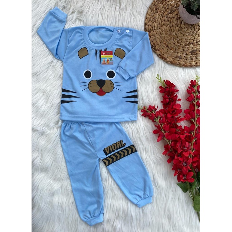 baju bayi setelan motif kucing DASAR WARNA 3-18bulan (PP 045)