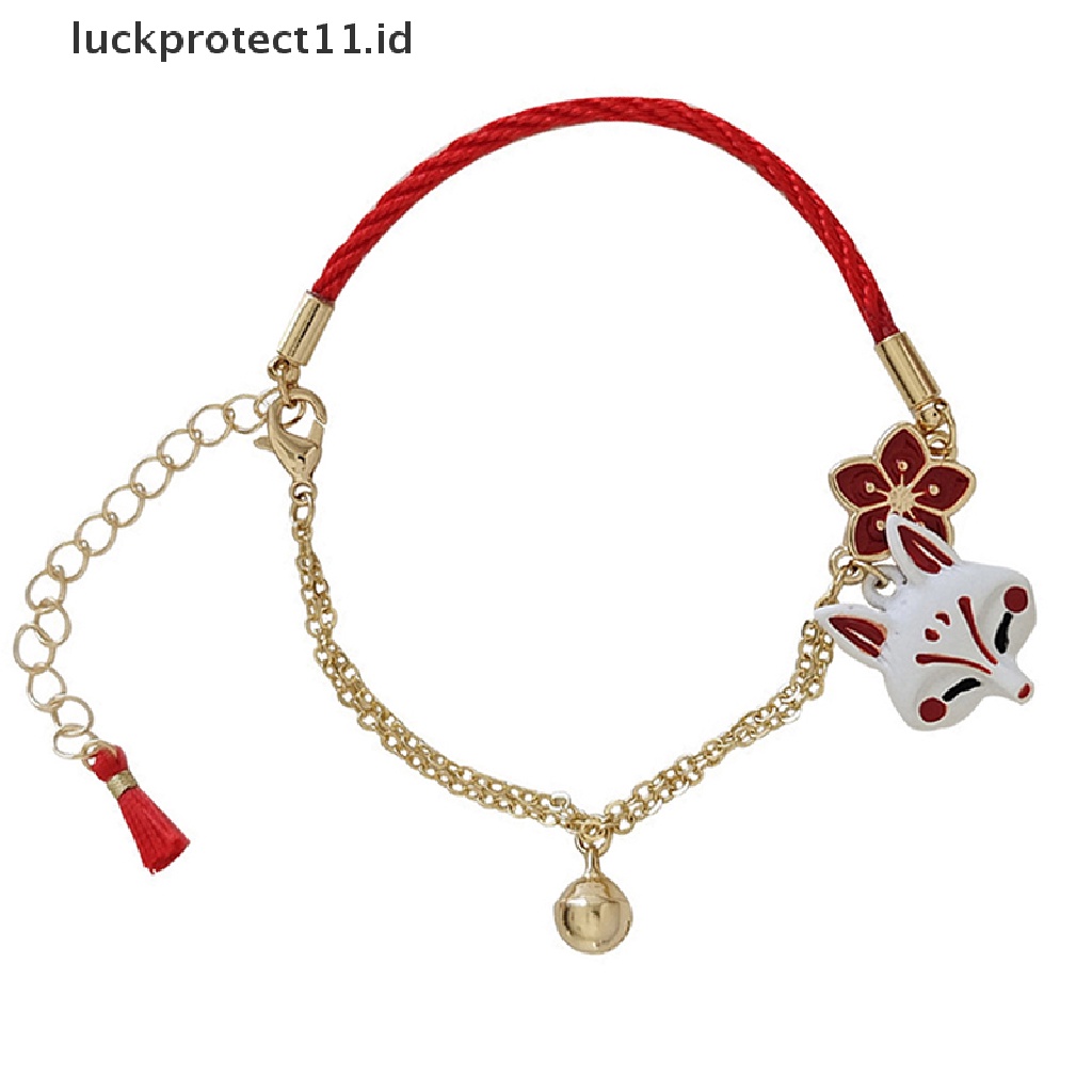 Gelang Tangan Wanita Desain Kartun Hewan Rubah Bunga Merah Lucu Gaya Vintage Untuk Hadiah