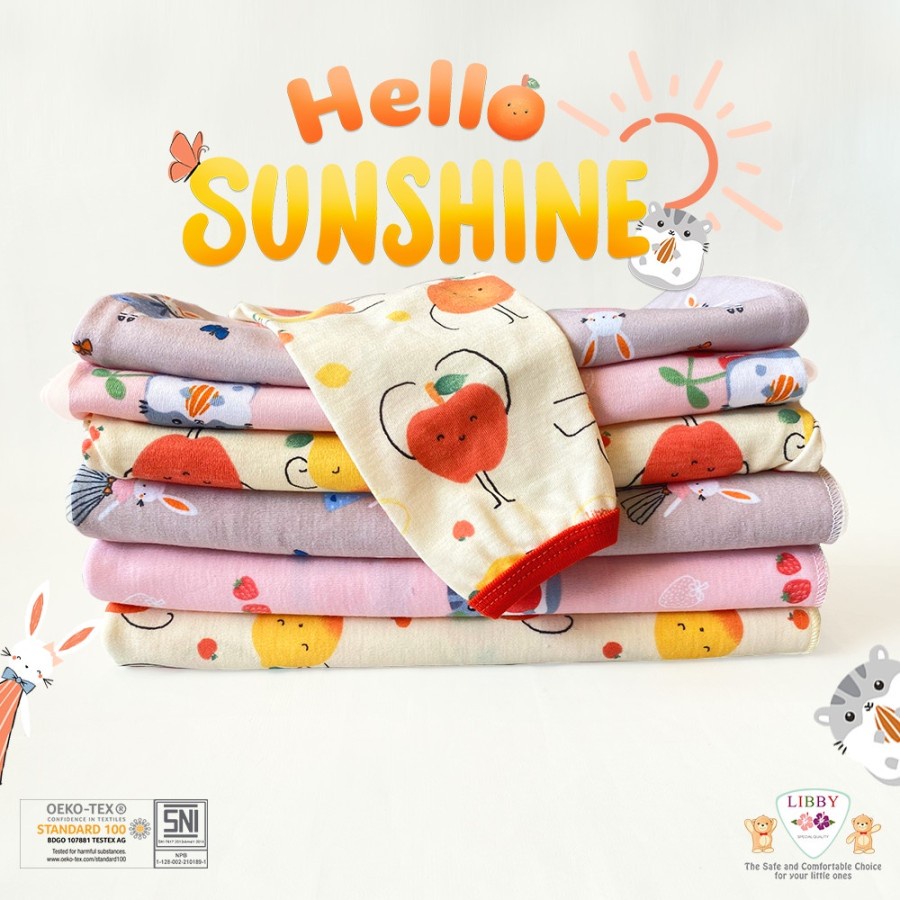 LIBBY SETELAN BAJU PANJANG NEWBORN KANCING DEPAN MOTIF HELLO SUNSHINE