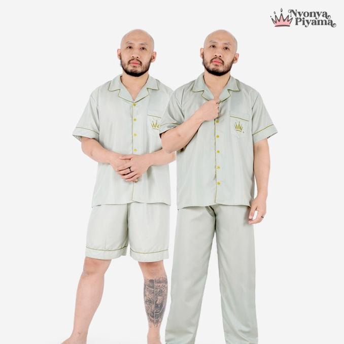Nyonya Piyama Poly Bamboo Piyama Pria - Basil Polos Herb