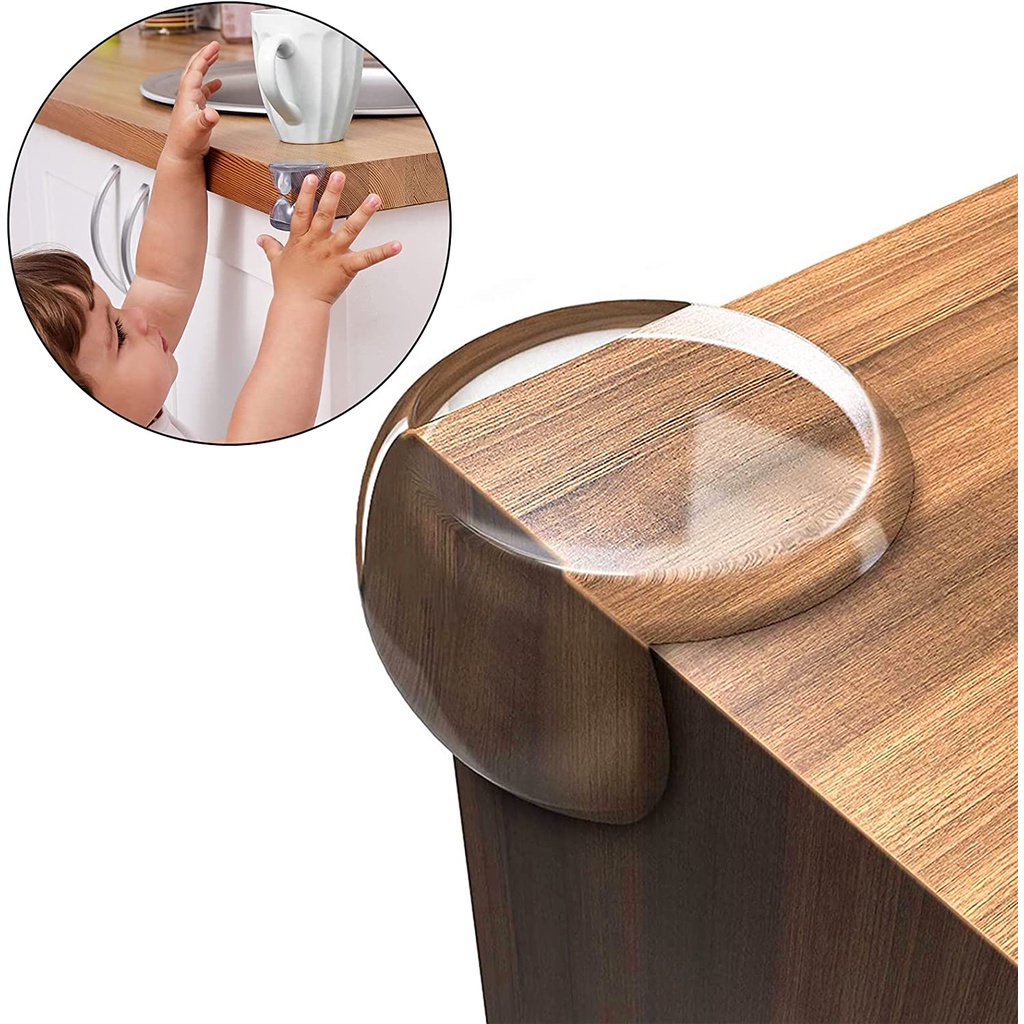Pelindung Siku Sudut Meja Oval Pengaman Kayu Kaca Silikon Transparan 1set 4pcs