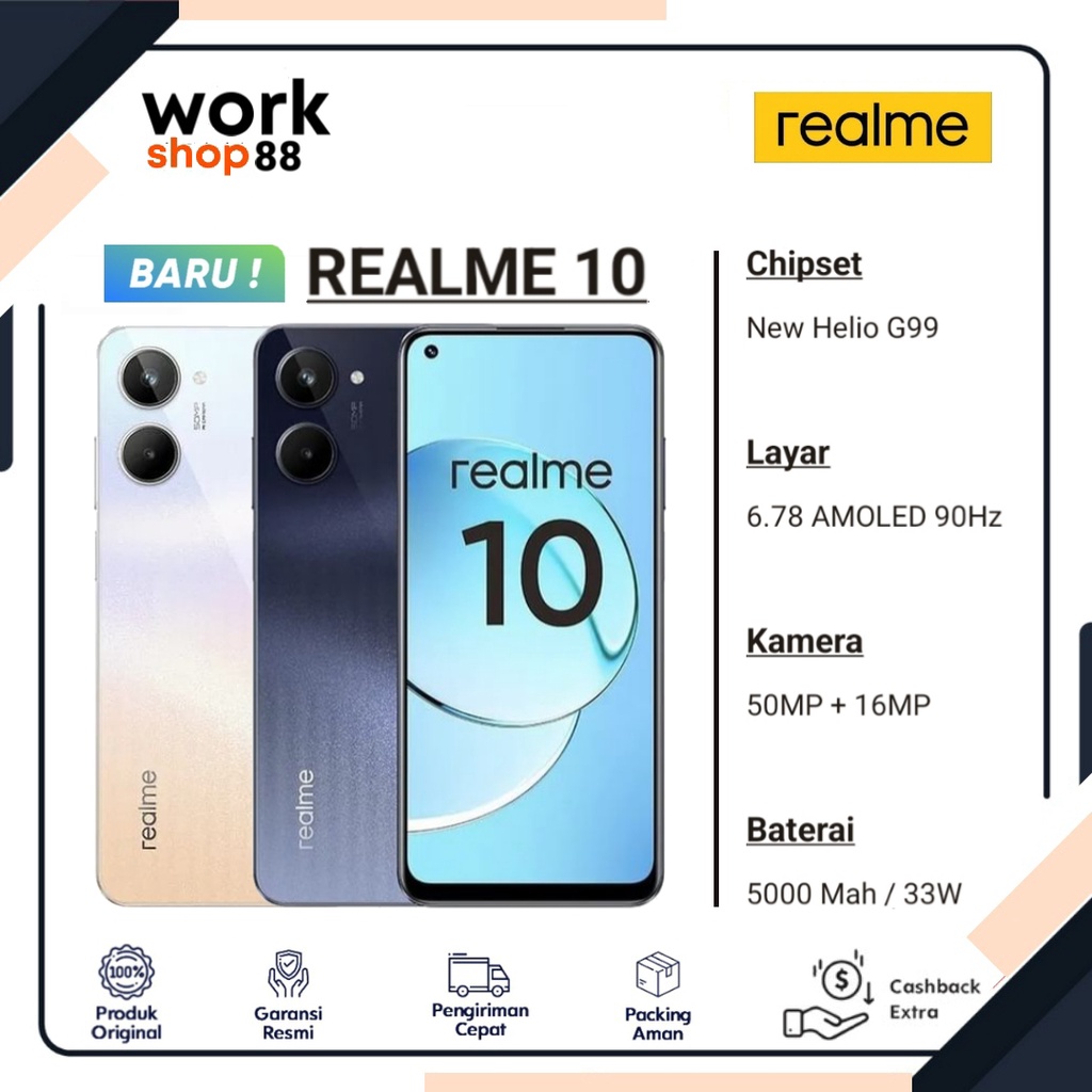 PRODUK TERBARU - HP Realme 10 - [8GB + 8GB Extended Up To Ram 16GB] | Rom 256GB - New Original Garan