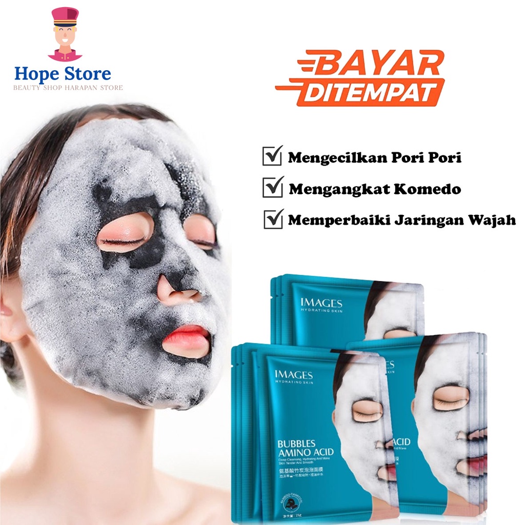 MASKER WAJAH AMINO 100% ORI Images Facial Bubble Mask - Bubble Amino Acid Mask - Masker Gelembung