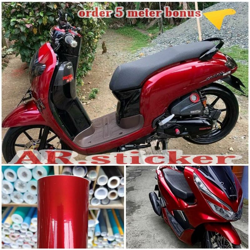 SKOTLET MERAH METALIK CANDY STIKER MOTOR MOBIL WARNA MERAH CANDY