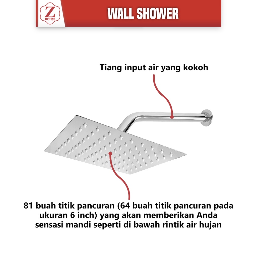 Wallshower Kotak 8&amp;6 Inch Stainless/Shower Tembok/Wallshower Stenlis Dinding/Wall Shower Kotak 8inch