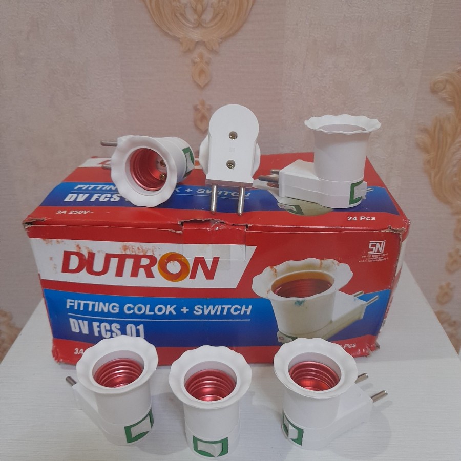 FITTING COLOK DENGAN SAKLAR ENTER with 2pin plug  WARNA PUTIH