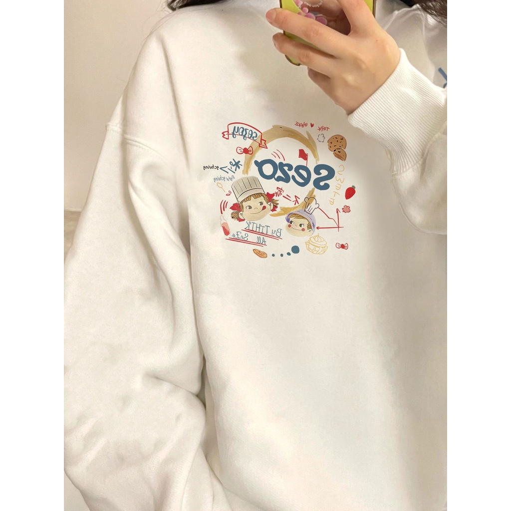 EUNII Sweater Lengan Panjang Cartoon Cute As A family Korean Style/Hoodie Oversize/Baju Wanita/Switer Wanita