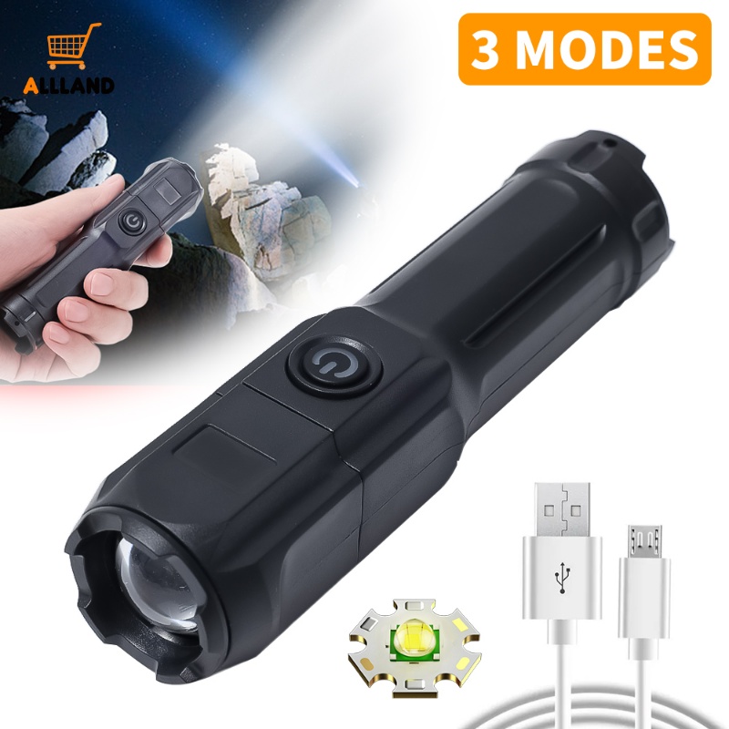 Lampu Senter LED Mini Portable Multifungsi 3 Mode Zoom Terang Rechargeable Untuk Camping / Outdoor