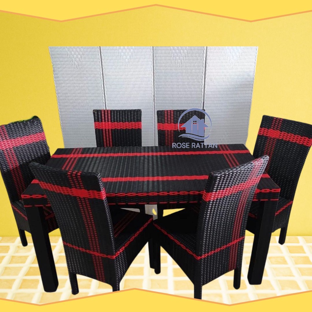 Set Meja Makan 6 Kursi Anyaman Rotan Sintetis Plus Meja Furniture High Quality